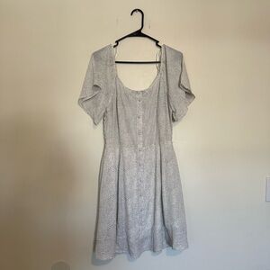 Sienna Sky | White Spotted Button Front Short Sleeve Midi Dress